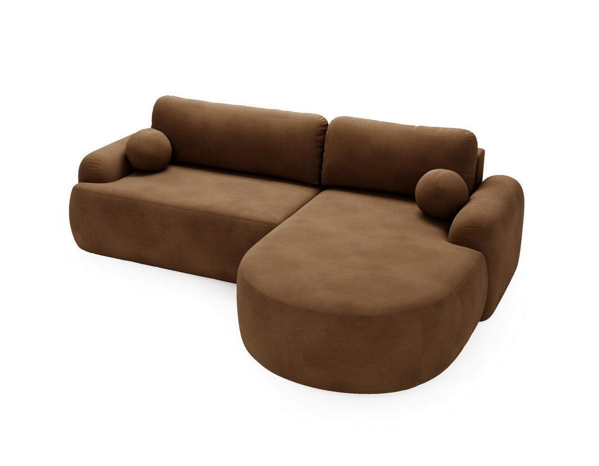 ECKSOFA Cloudy Braun, Sofa aus Velourstoff mit Kissen, rechte seite - Braun, Holzwerkstoff/Textil (261/177cm) - Bettso