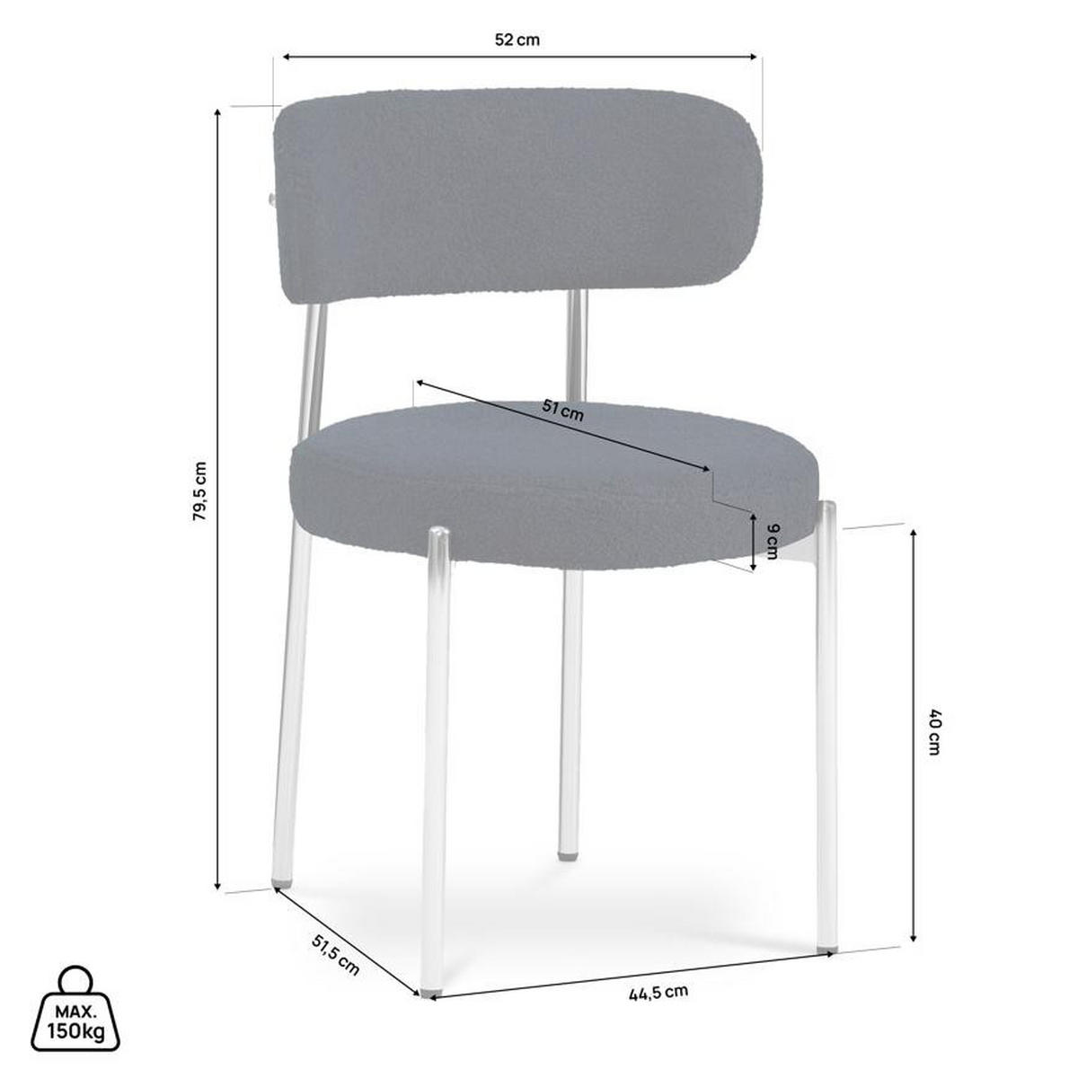 STÜLE 2er-Set Nova moderne aus Mitternachtsblau frottee - Chromfarben/Dunkelblau, Textil/Metall (52/79.5/51.5cm) - Sicaan