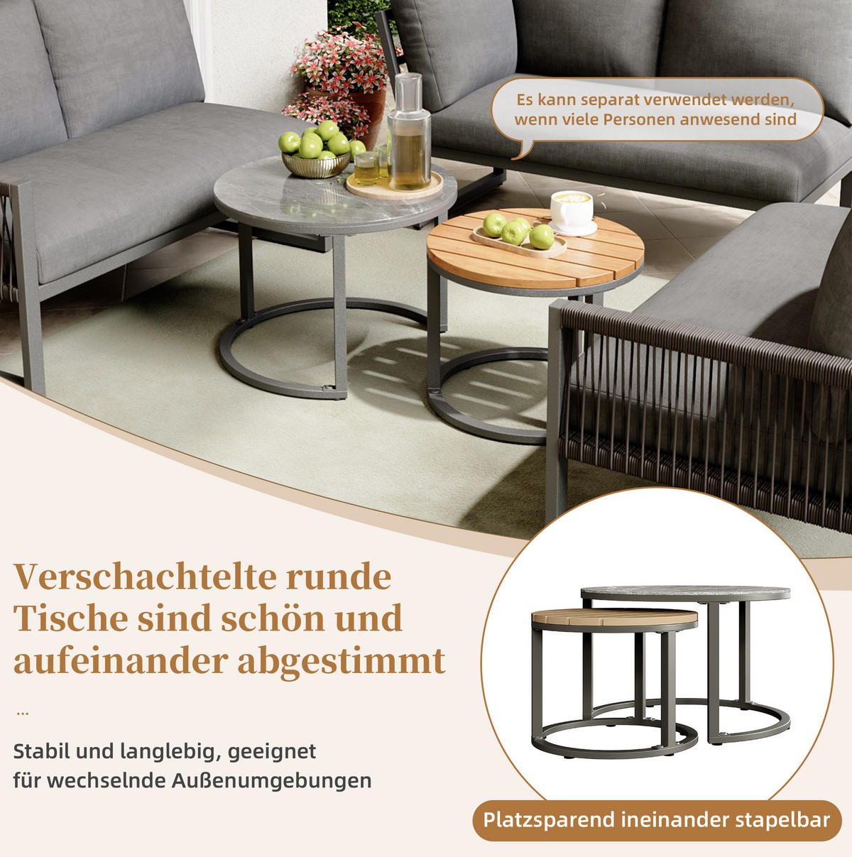 LOUNGEGARNITUR Grau aus Metall und Polyester 5er Set - Grau, Metall - OKMYHOME
