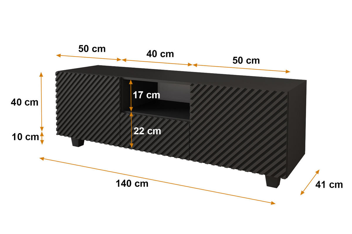 LOWBOARD ZENO-S 140x50x41 cm - Schwarz - Schwarz, Holzwerkstoff (140/50/41cm) - ALTDECOR