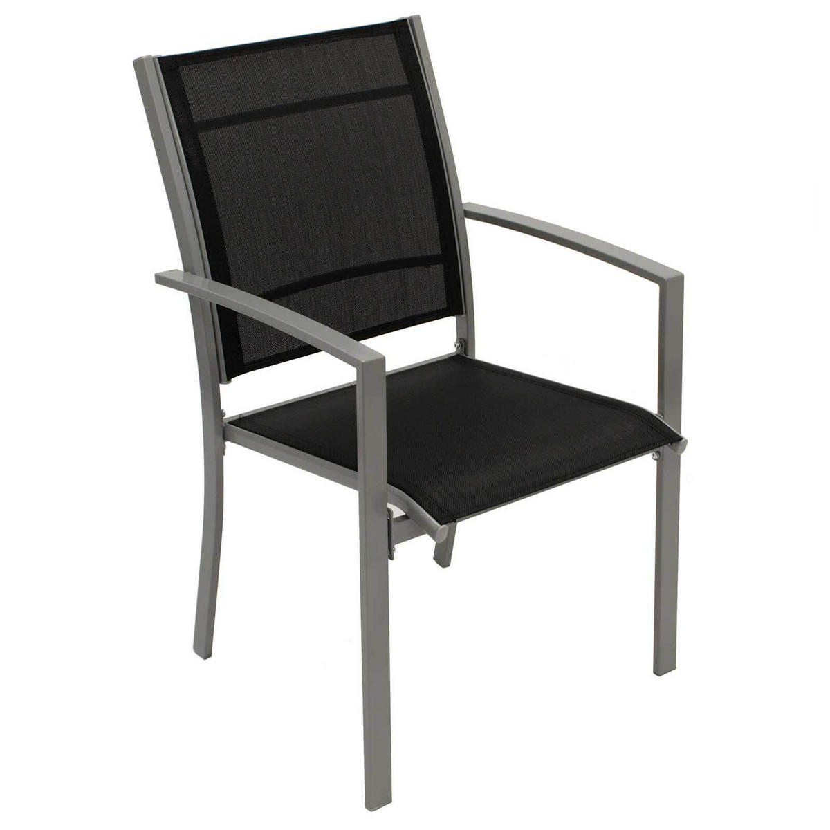 GARTENSTUHL Leeds, Metall silber + Textilgewebe schwarz, 4-er Set - Grau, Metall (55/89/64cm) - TPFGarden
