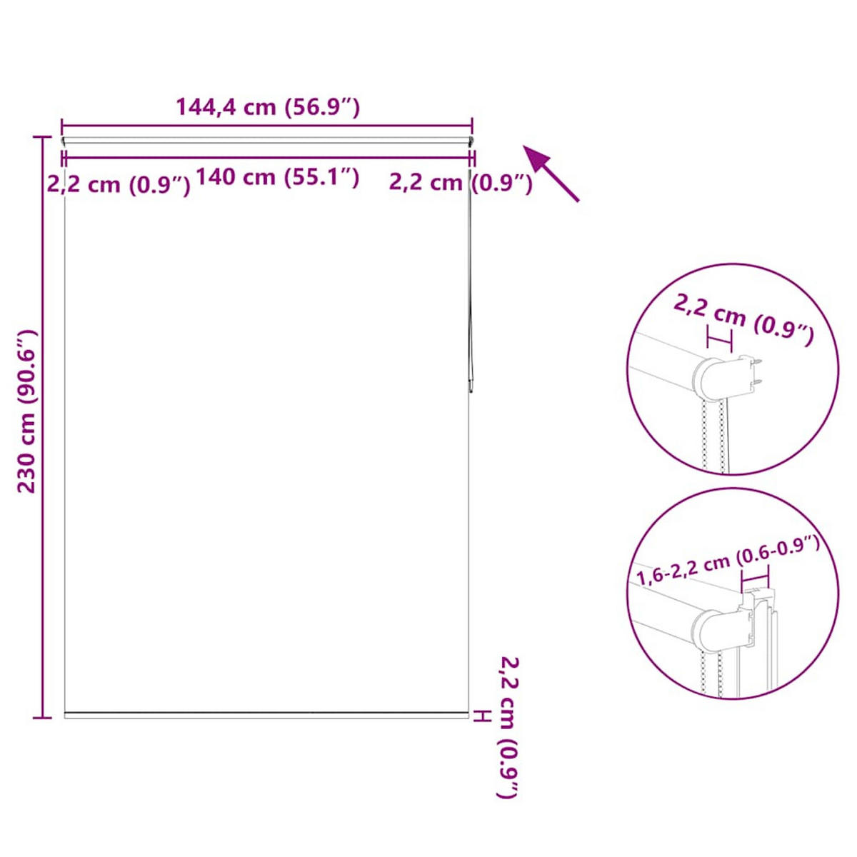 VERDUNKELUNGSROLLO 144,4/230 cm Stoffbreite 140 cm aus Polyester Beige - Beige, Textil (140/230cm) - vidaXL