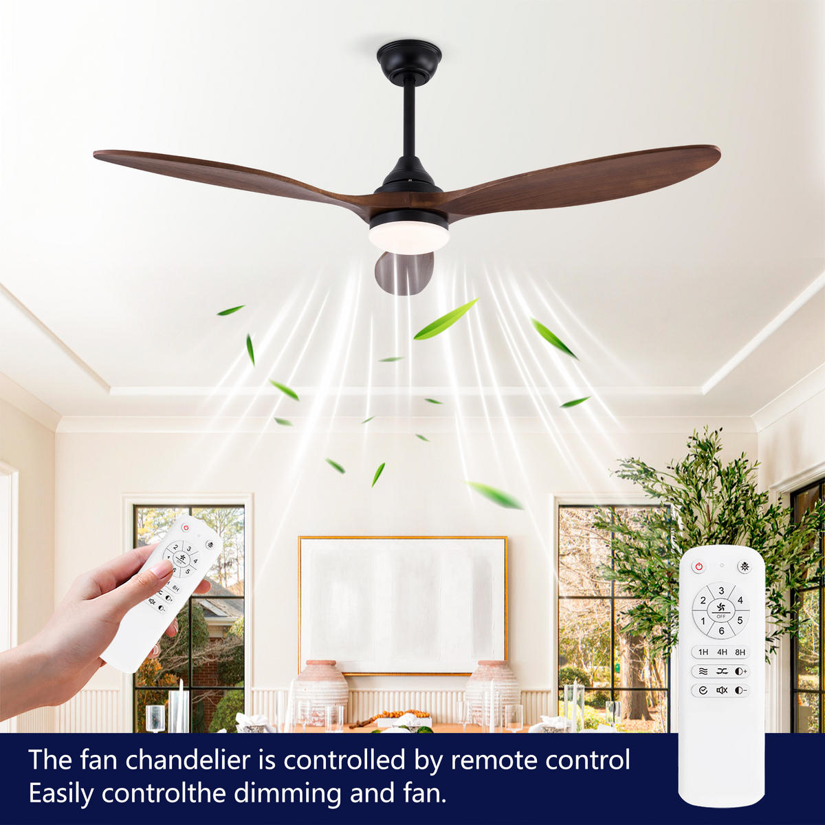 DECKENVENTILATOR DE-16254 52 Zoll mit CCT LED & Holzflügel Schwarz - Walnussfarben, Holz/Metall (132/132/37cm) - ComfortXL