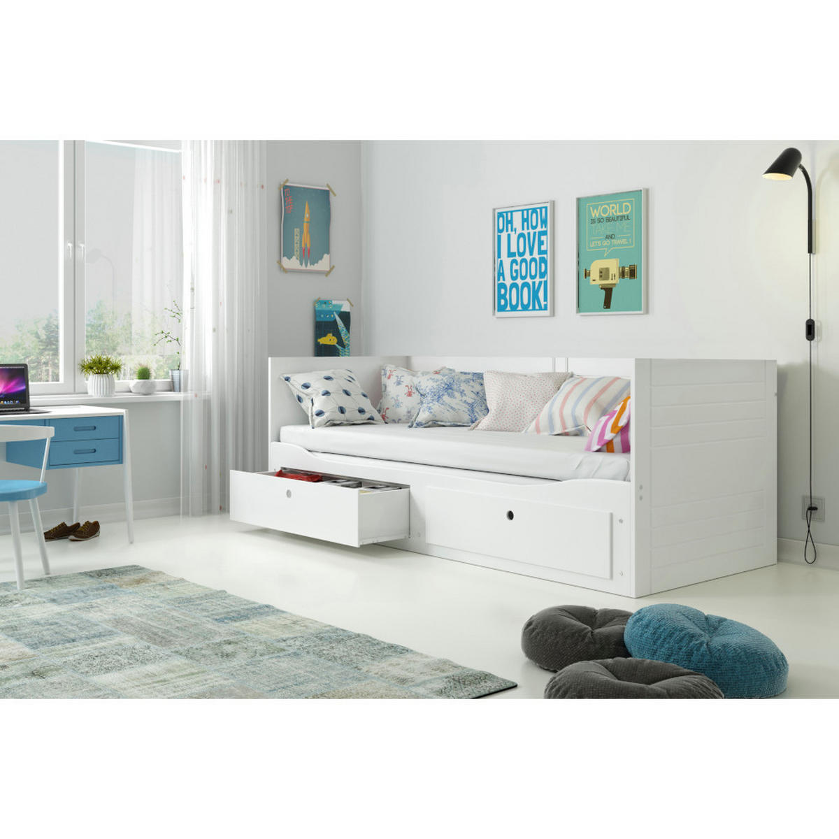 TAGESBETT Hermes 200x80/160cm Weiß mit Lattenrost und Schubladen - Weiß, Holzwerkstoff (160/200cm) - Interbeds