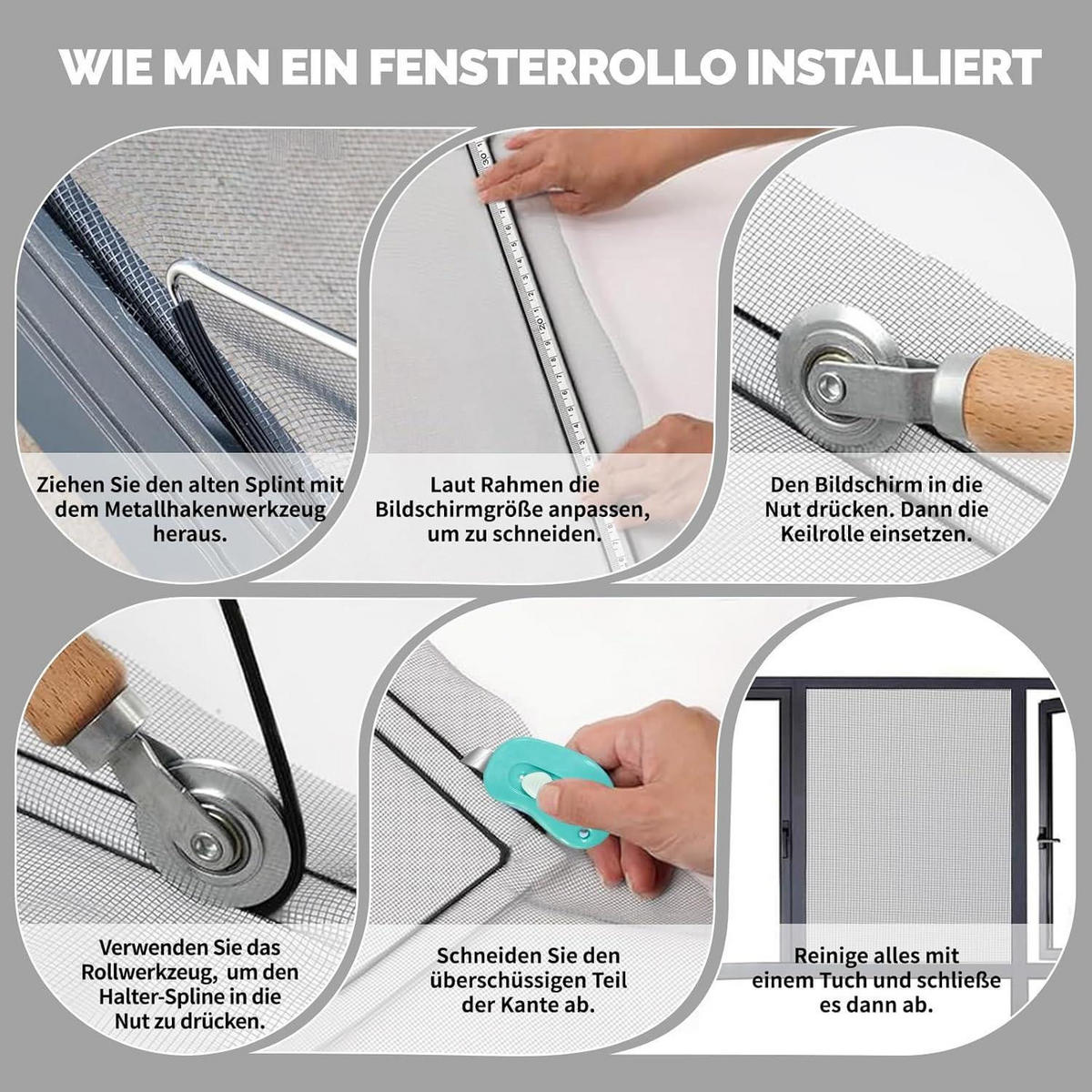 FLIEGENGITTER Reparatur Set Grau 300 x 120 cm - Grau, Textil (24/4/33cm)