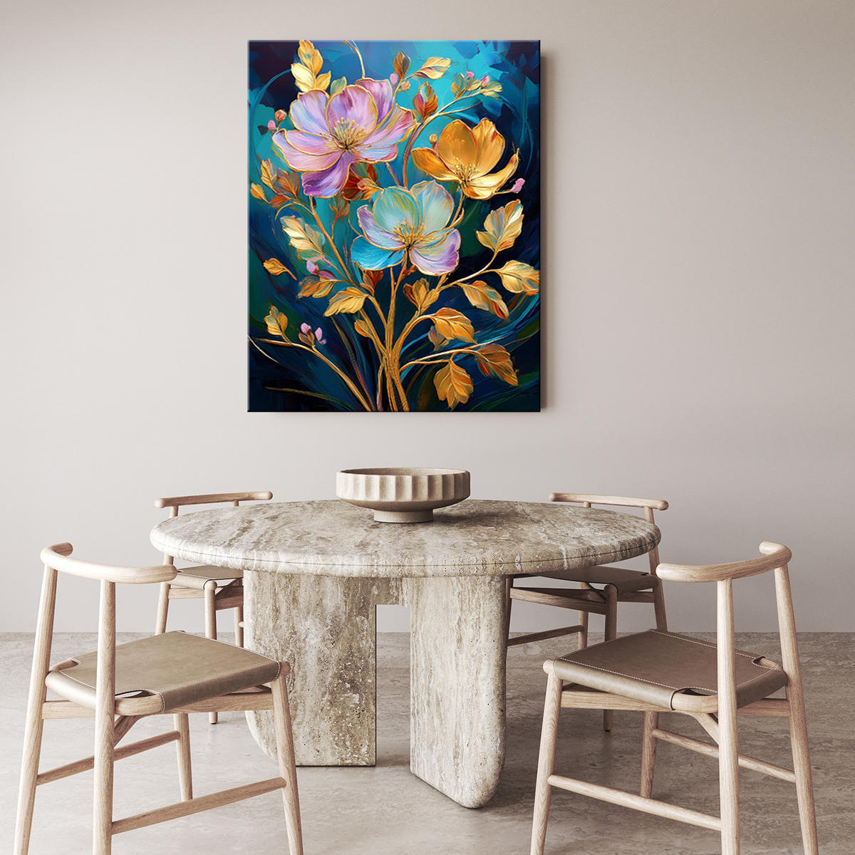 WANDBILD farbige blumen gold abstraktion - Multicolor, Textil (40/60cm) - Feeby