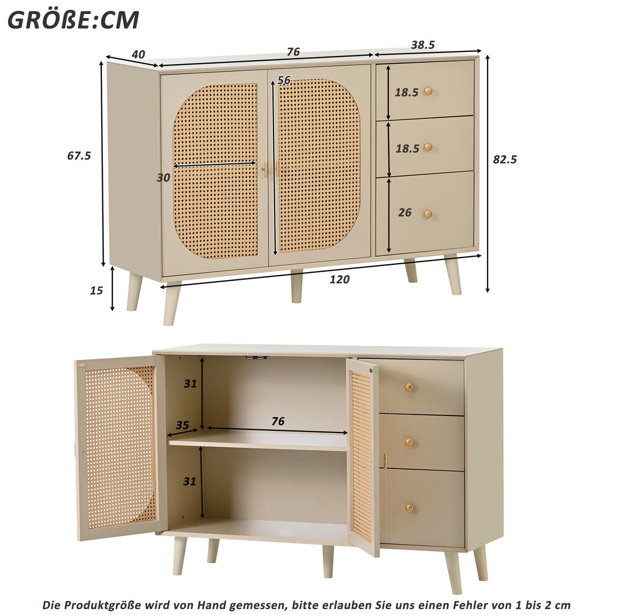 SIDEBOARD 120/82.5/40 cm Offwhite aus Spanplatte mit 2 Türen und 3 Schubladen - Weiß, Holzwerkstoff (40/82.5/120cm) - OKMYHOME
