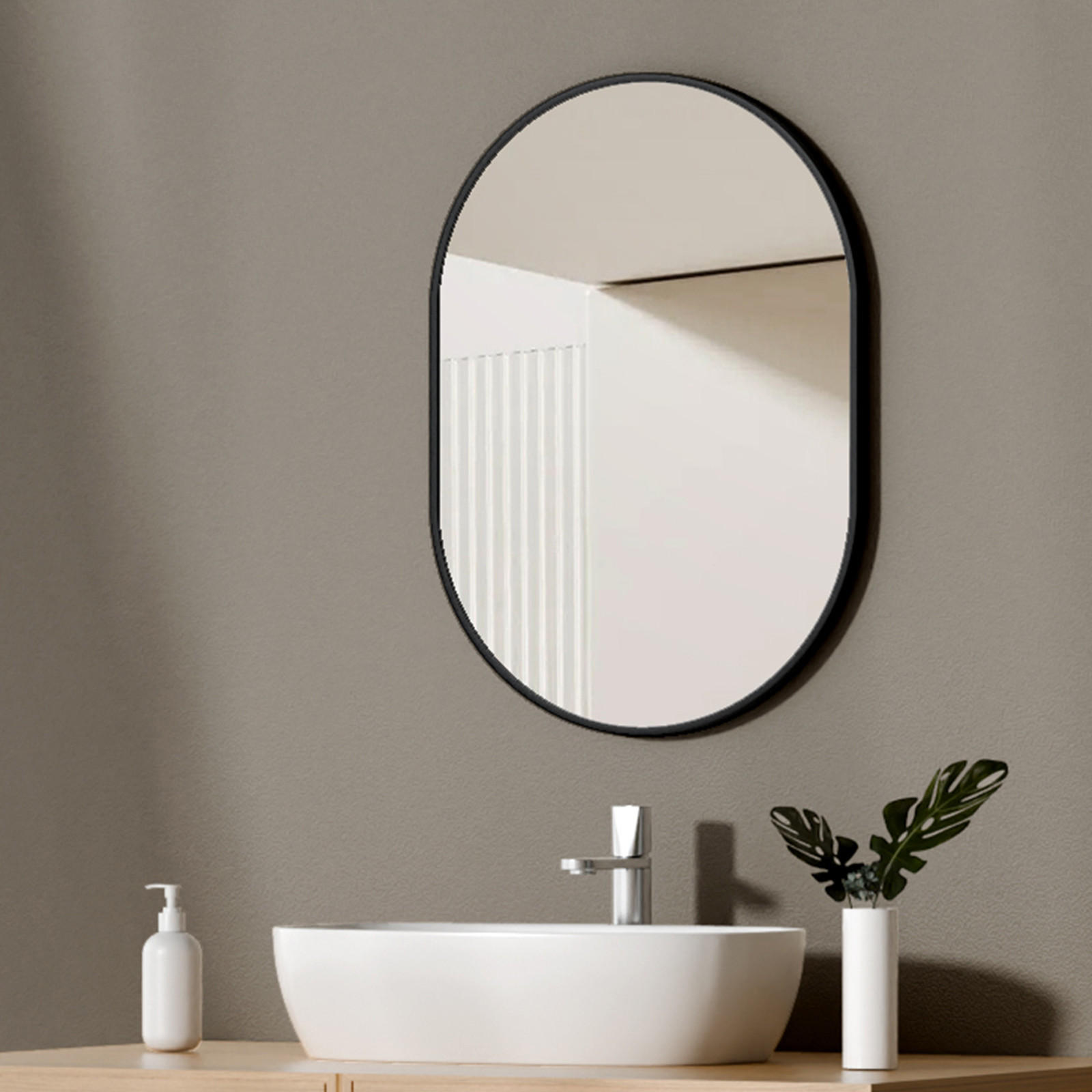 WANDSPIEGEL Umweltfreundlicher Glasspiegel Ovale Schwarz 70/50/2 cm - Schwarz, Glas/Metall (50/70/2cm) - EMKE