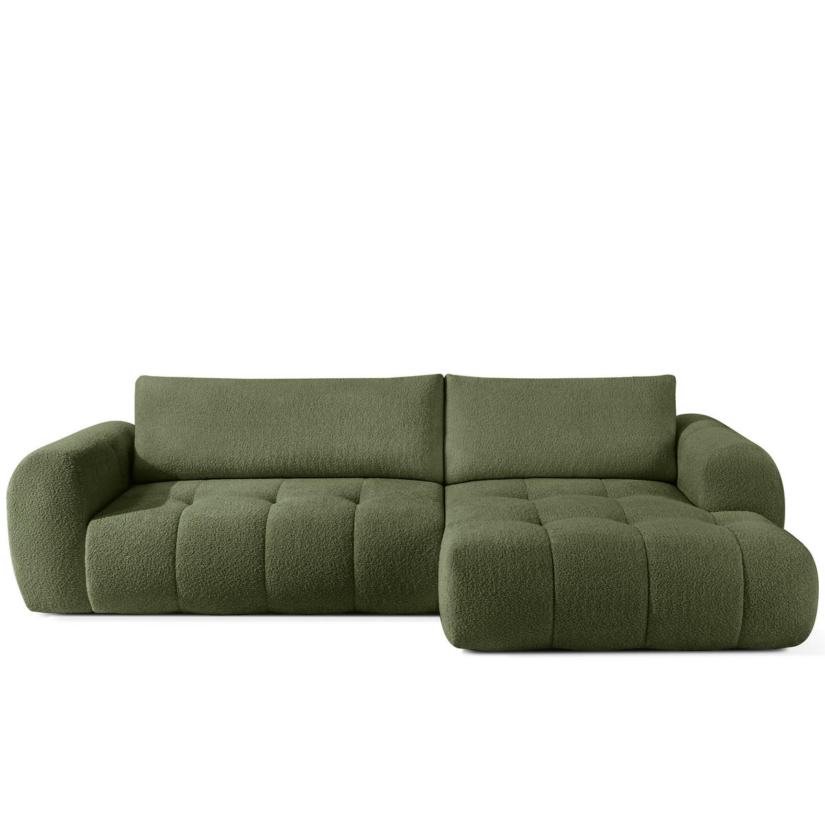 ECKSOFA MIT HOCKER LIRA, Olivgrün, Bouclé - Olivgrün, Holz/Holzwerkstoff (96/50cm) - KONSIMO®