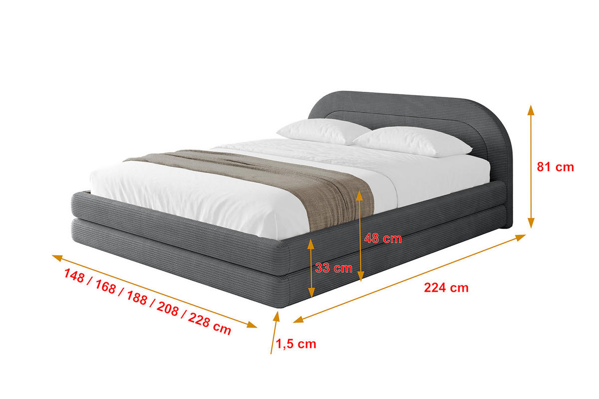 POLSTERBETT mit Bettkasten und Lattenrost, Bett mit Matratze H3/H4 - LERIS-v1 160x200 Dunkelgrau - Anthrazit, Holzwerkstoff/Textil (160/200cm) - ALTDECOR