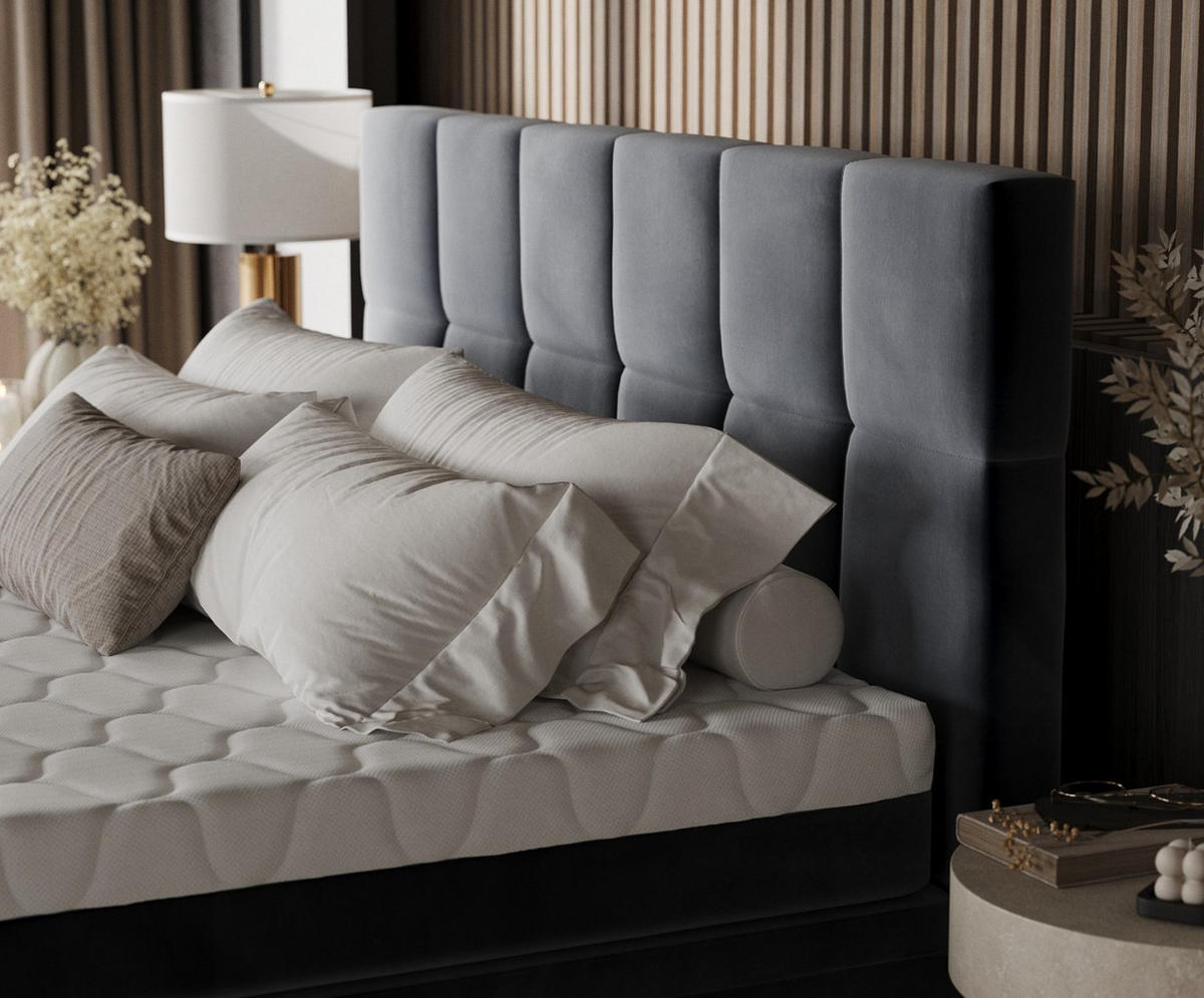 BOXBETT Elano 200/200 cm Dunkelgrau im Kronos Stoff - Dunkelgrau/Schwarz, Holz/Holzwerkstoff (200/200cm) - AltaBeds