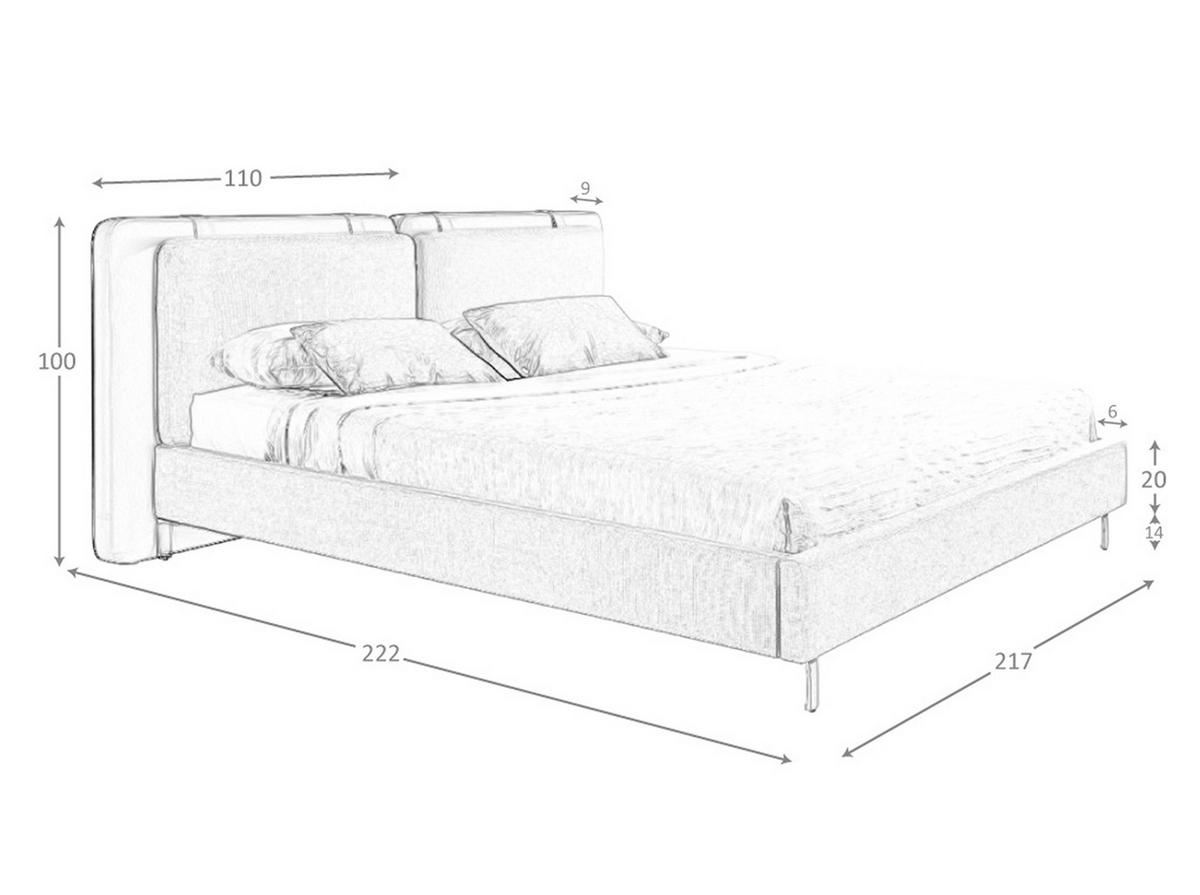 BETT Bett aus nerzfarbenem Kunstleder und grauem Stoff 217/222/100 cm - Taupe/Edelstahlfarben, Leder (180/200cm) - ANGEL CERDA
