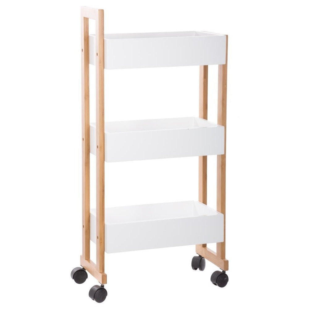 BADEZIMMERWAGEN Bambusschrank - 3 Ebenen Bamboo 40/20/80 cm - Weiß, Naturmaterialien (20/80/40cm) - 5five Simply Smart
