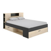 BETT mit Kopfteil, Stauraum & Schubladen - 160 x 200 cm - Naturfarben & Anthrazit - LEANDRE - Anthrazit, Holz (169.5/228.5cm) - Vente-Unique