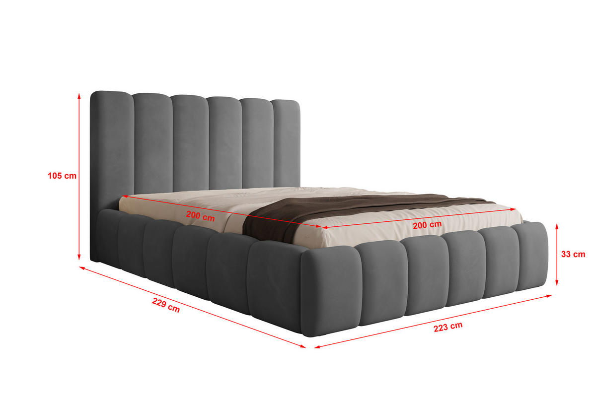 POLSTERBETT Vilo 200x200 mit Bettkasten und Stabilem Metallgestell - Grau, Textil (200/200cm) - Storez24