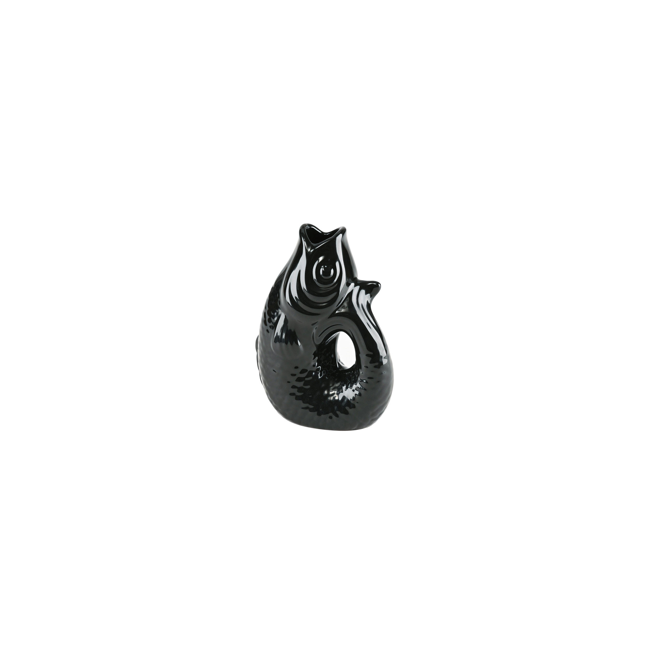 VASE Monsieur Carafon XS, Fisch-Form, Steingut, Schwarz, 13 cm - Schwarz, Keramik (13cm) - Gift Company