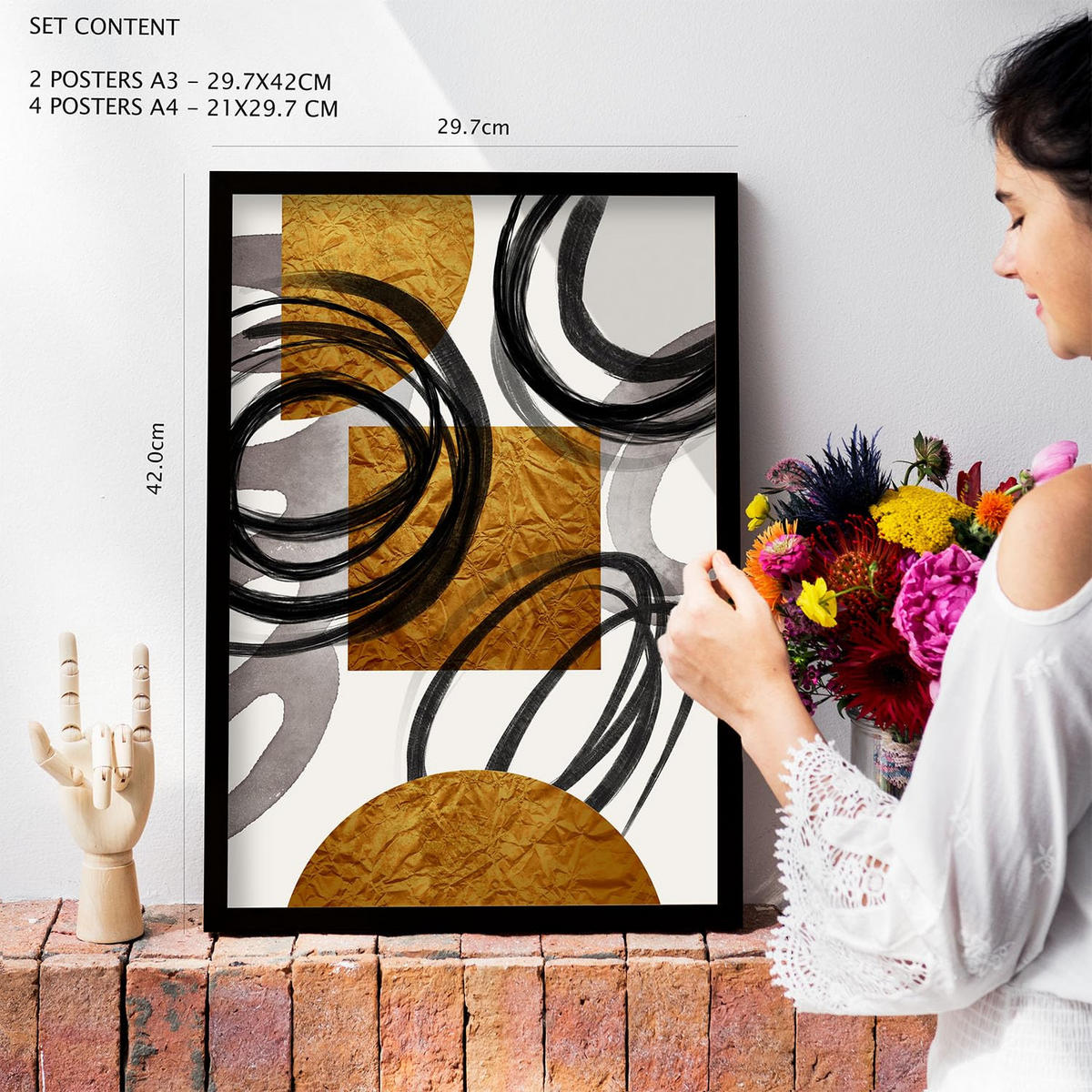 POSTER Set Mit 6 Gattung Nature 2 In Kulissen Abstracts Ästhetische Dekorative Gemälde Für Ihr Wohnzimmer Zuhause A3 & A4 Schwarzer Rahmen - Schwarz, Papier (29/3cm) - Nacnic