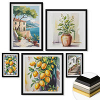 WANDBILDER 5er-Set - 50x50 cm & 20x30 cm & 40x60 cm Schwarzer Rahmen - Zitrusbaum im Fenster am Meer - Schwarz, Kunststoff (40/60cm) - ArtPrintCave