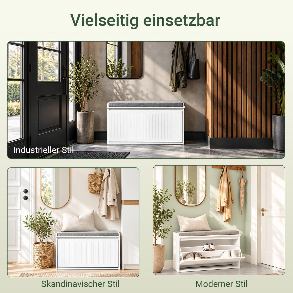 SCHUHBANK weiß, 80 x 45 x 26 cm, Sitzfläche bis 150 kg, 1 Klappe für 6 Paar bis EU 46, abnehmbares Sitzpolster - Weiß, Holzwerkstoff (80/45/26cm) - SoBuy