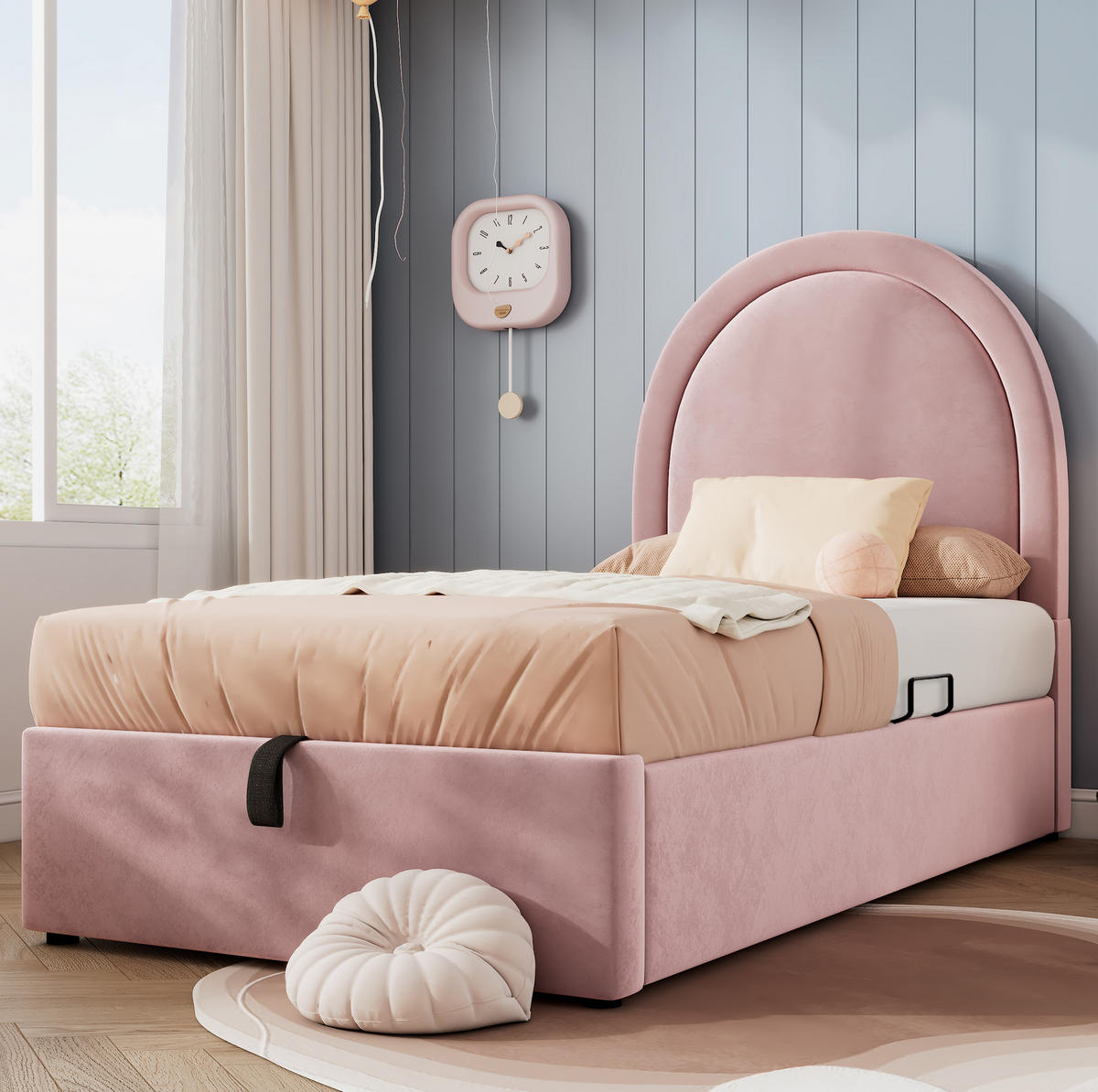 POLSTERBETT mit Stauraum 90x200 cm Samt Rosa - Pink, Metall (90/200cm) - Beauniv