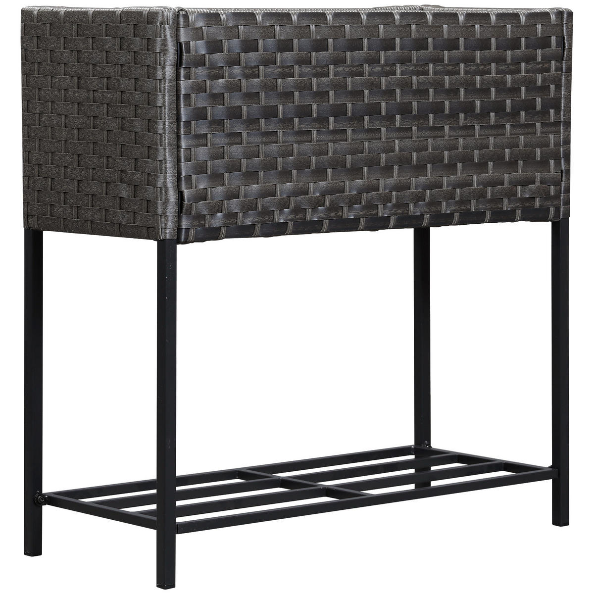 HOCHBEET DE-07853 mit tiefer Ablage, Polyrattan Dunkelbraun - Braun, Metall (70/70/30cm) - ComfortXL