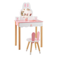 KINDER SCHMINKTISCH mit Hocker Pink - Pink, Holz (34/103/60cm) - COSTWAY