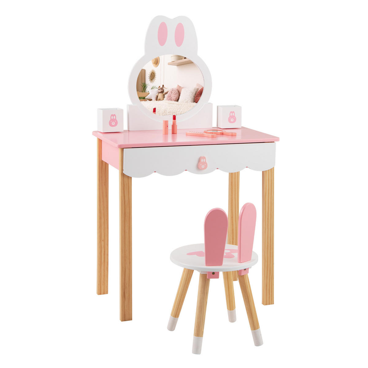 KINDER SCHMINKTISCH mit Hocker Pink - Pink, Holz (34/103/60cm) - COSTWAY
