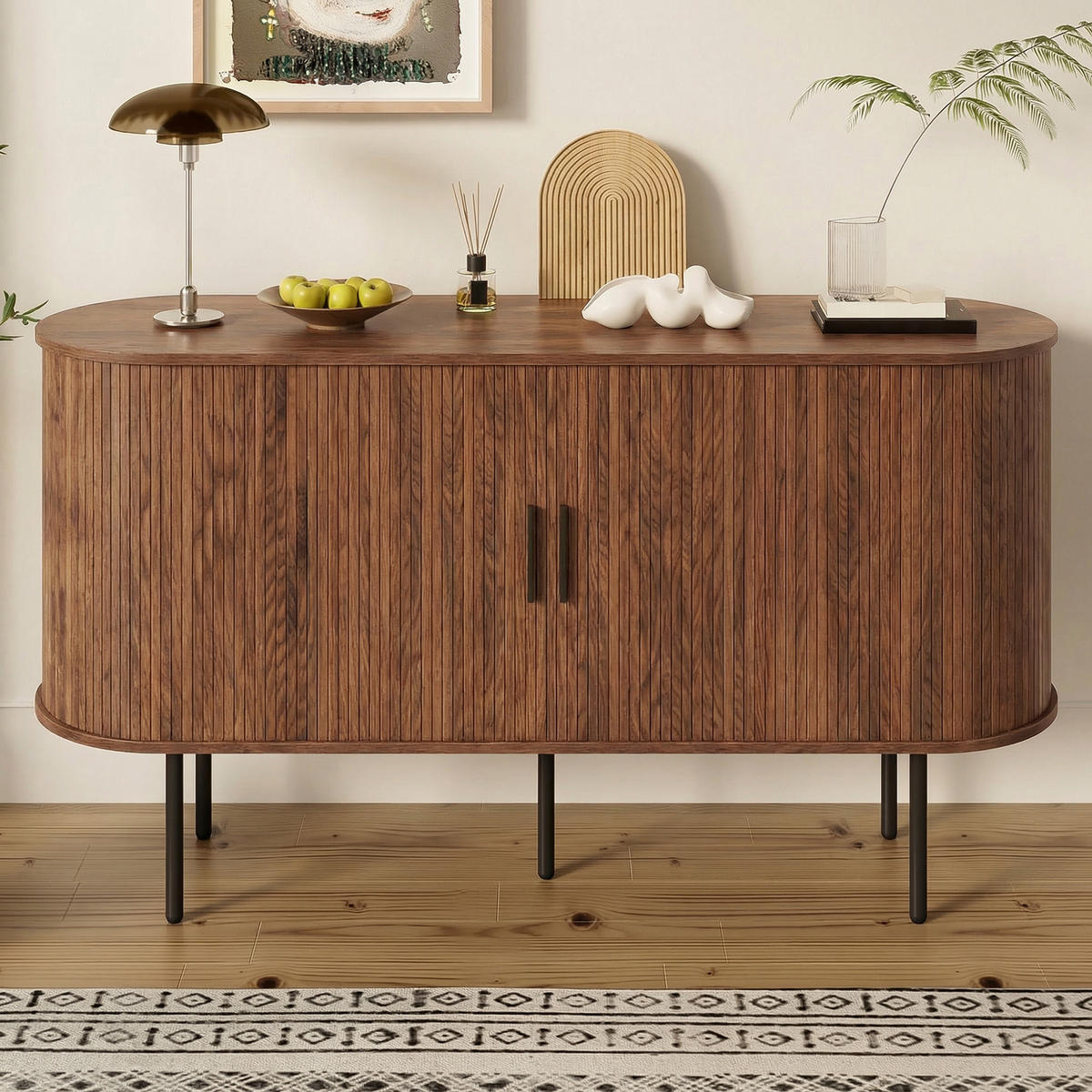 SIDEBOARD Rolljalousie MDF Metallbeine Stauraum modern - Walnussfarben, Holzwerkstoff (40/78/140cm) - FLIEKS