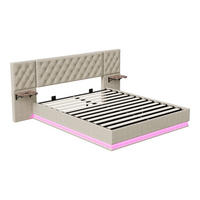 POLSTERBETT 160x200cm mit USB- & Type-C Ladeanschluss -Hydraulik-Stauraum und LED-Beleuchtung - Beige - Beige, Textil (160/200cm) - DELFA