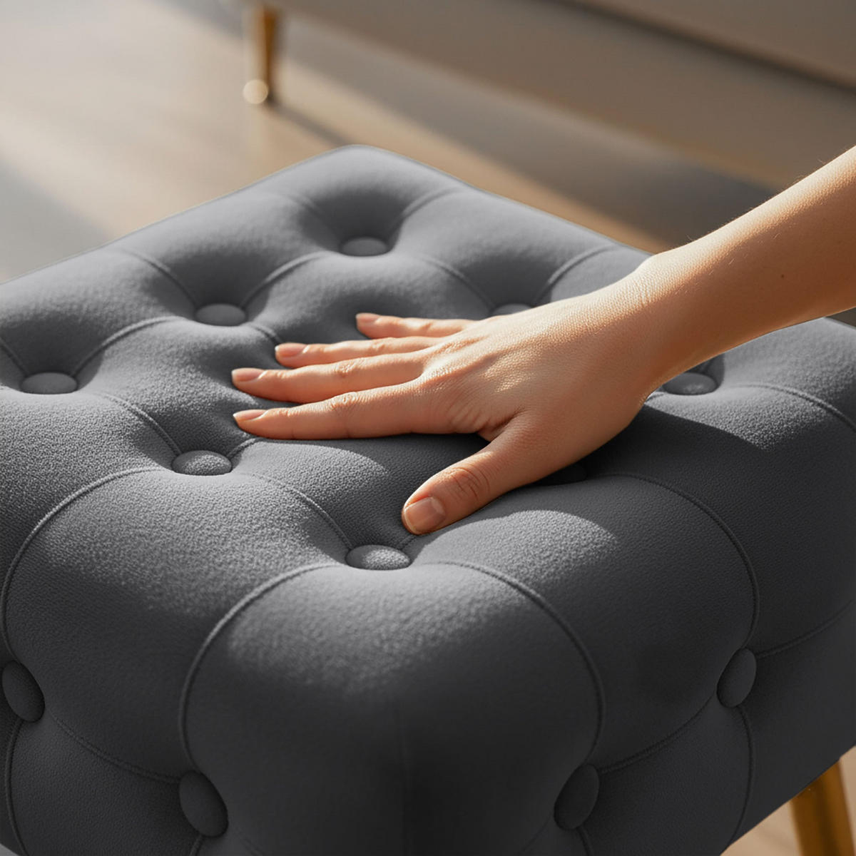 SITZHOCKER QUADRA, Grau, T40xB40xH42 - Grau, Holz (40/42/40cm) - Milordbikes