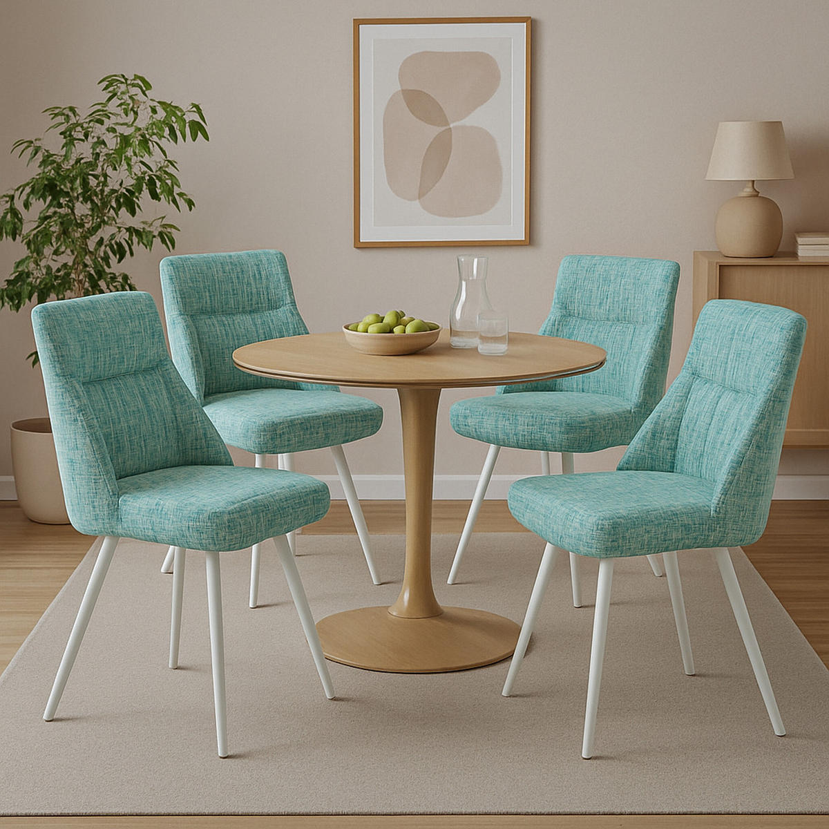 ESSZIMMERSTUHL MELINA 2er-Set - Türkis/Weiß, Textil/Metall (49/83/62cm) - DUBI Möbel