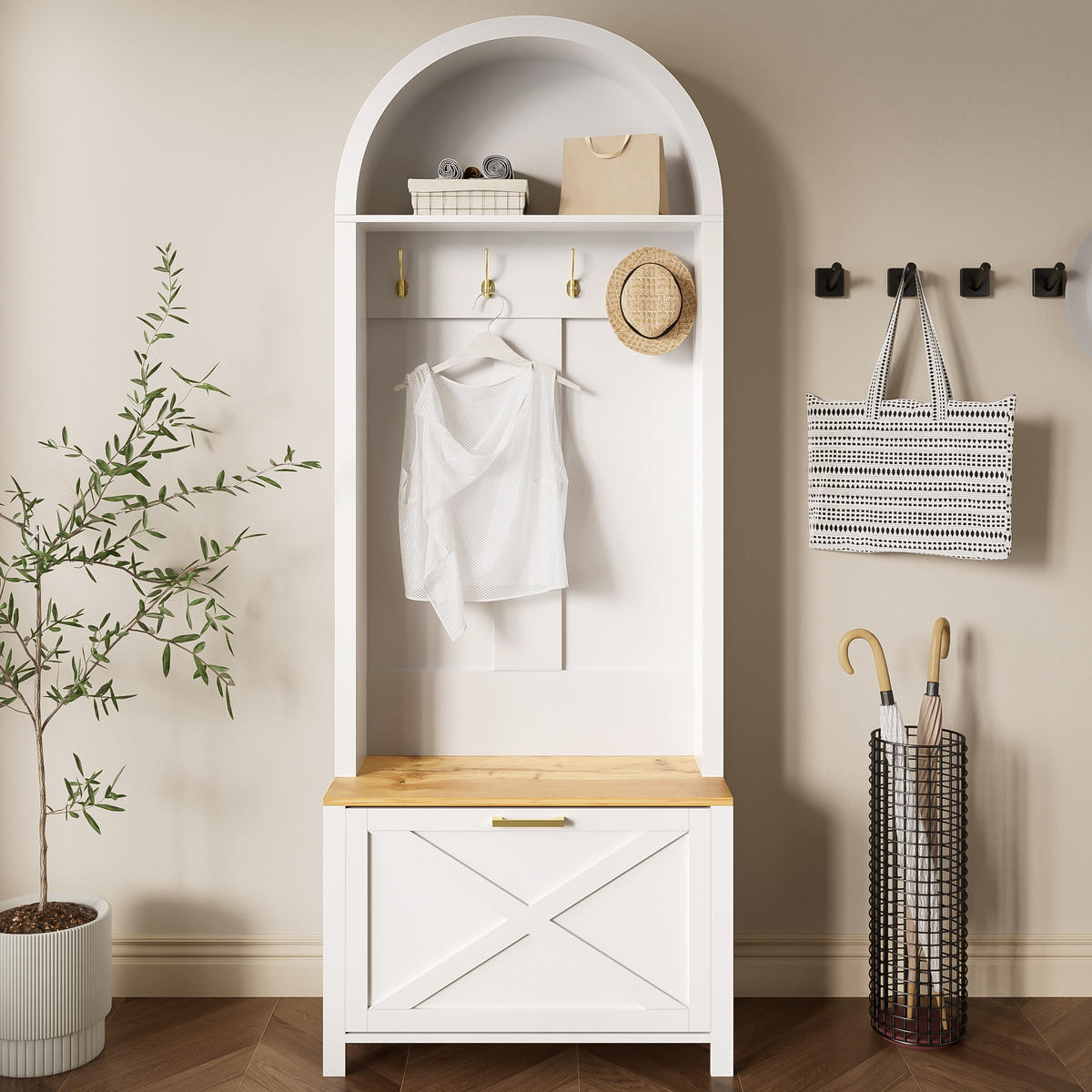 GARDEROBE Schuhregal Haken MDF - Weiß, Holz (75/195/35cm) - Fortuna Lai