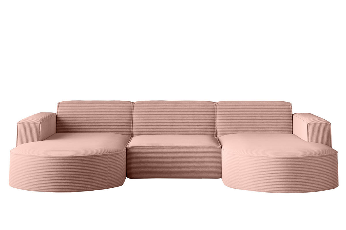 ECKSOFA Designer MODENA U STUDIO Stoff Dicker Cord Rosa - Rosa, Holz (165/299cm) - Kaiser Möbel