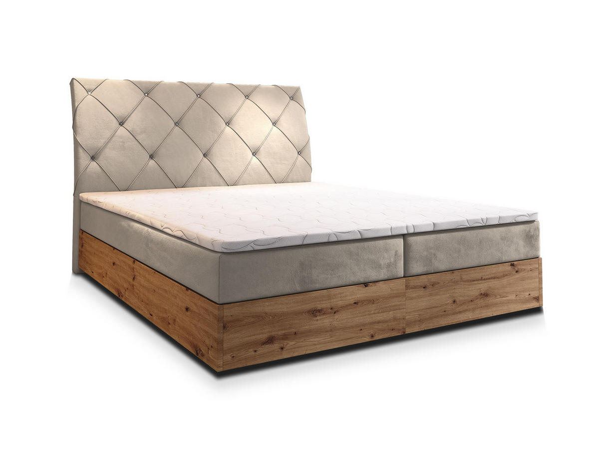 BOXBETT VELLANO 160x200 cm mit Matratze und Topper - Beige - Beige, Holz (160/200cm) - MASSENO