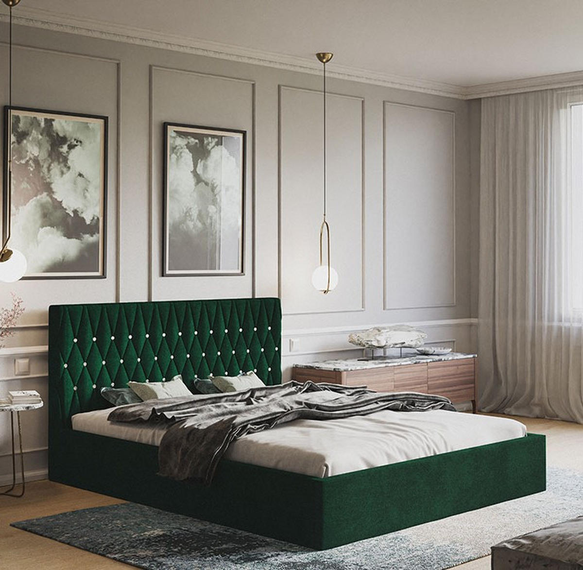 BETT Einzelbett Butelkowa Zieleń OLDO 3 Knöpfe Kristalle 120x200 cm - Grün, Textil (120/200cm) - Sepro Meble