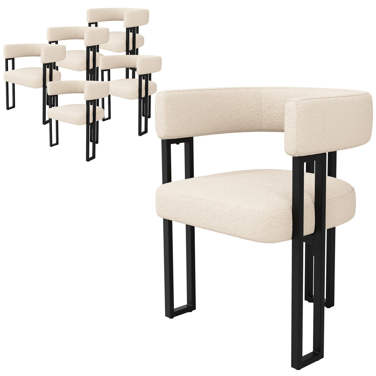 WOHNZIMMER STÜHLE mit Lammfellstoff geschwungene Rückenlehne 6tlg - Beige, Textil (54/72/51.5cm) - EVRYAE