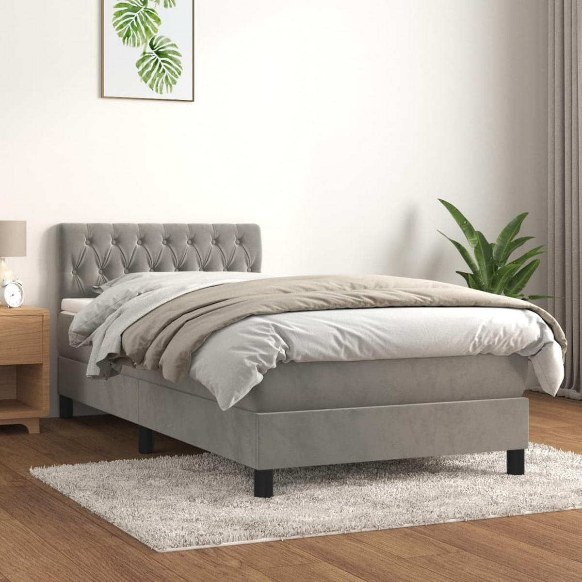 BOXSPRINGBETT 90/200 Cm Grau Samt - Grau, Textil (90/203cm) - vidaXL