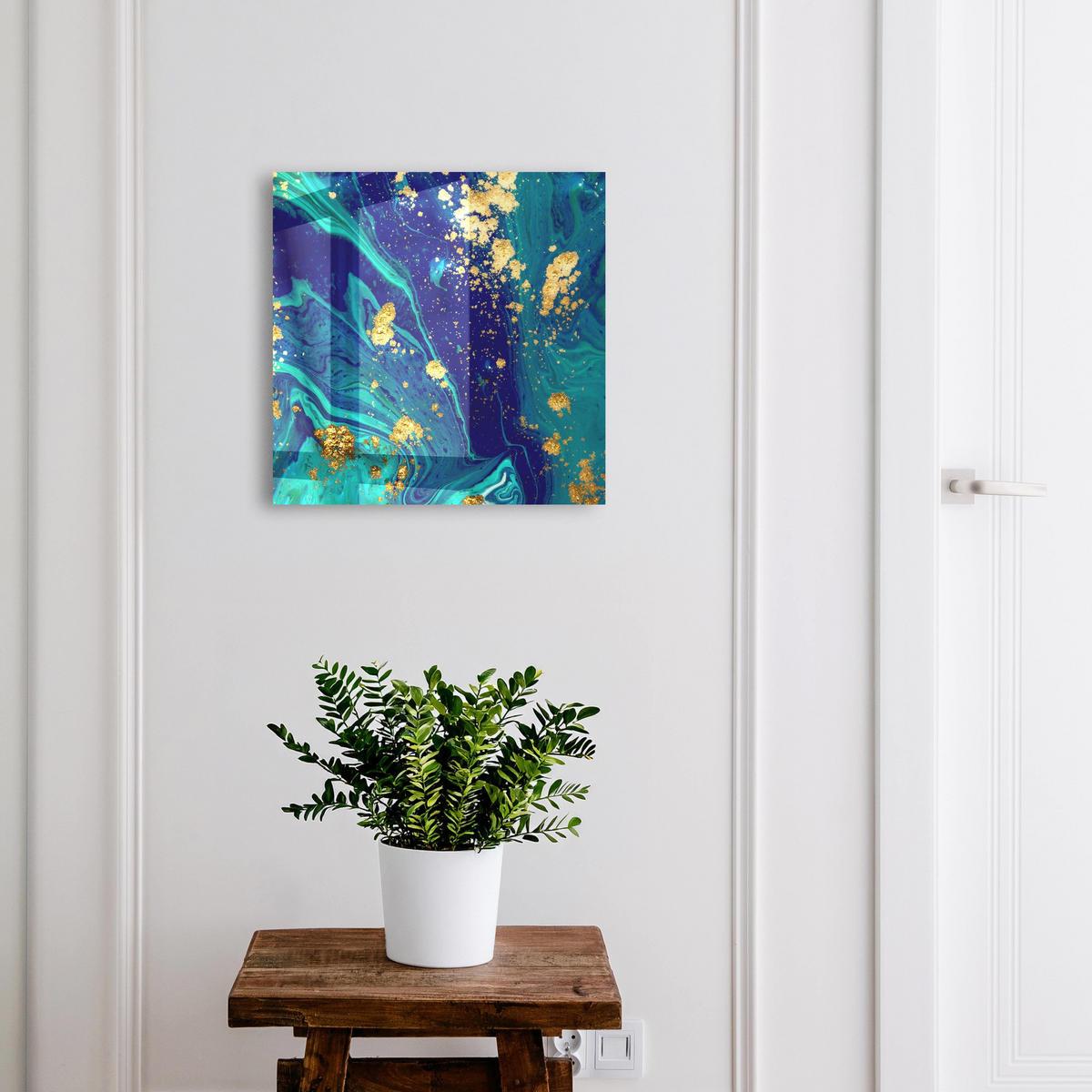 SCHLÜSSELBOX Schwarz 30x30 cm- Türöffnung nach rechts - Farbenfrohe Abstraktion - Blau, Metall (30/30/5cm) - TULUP
