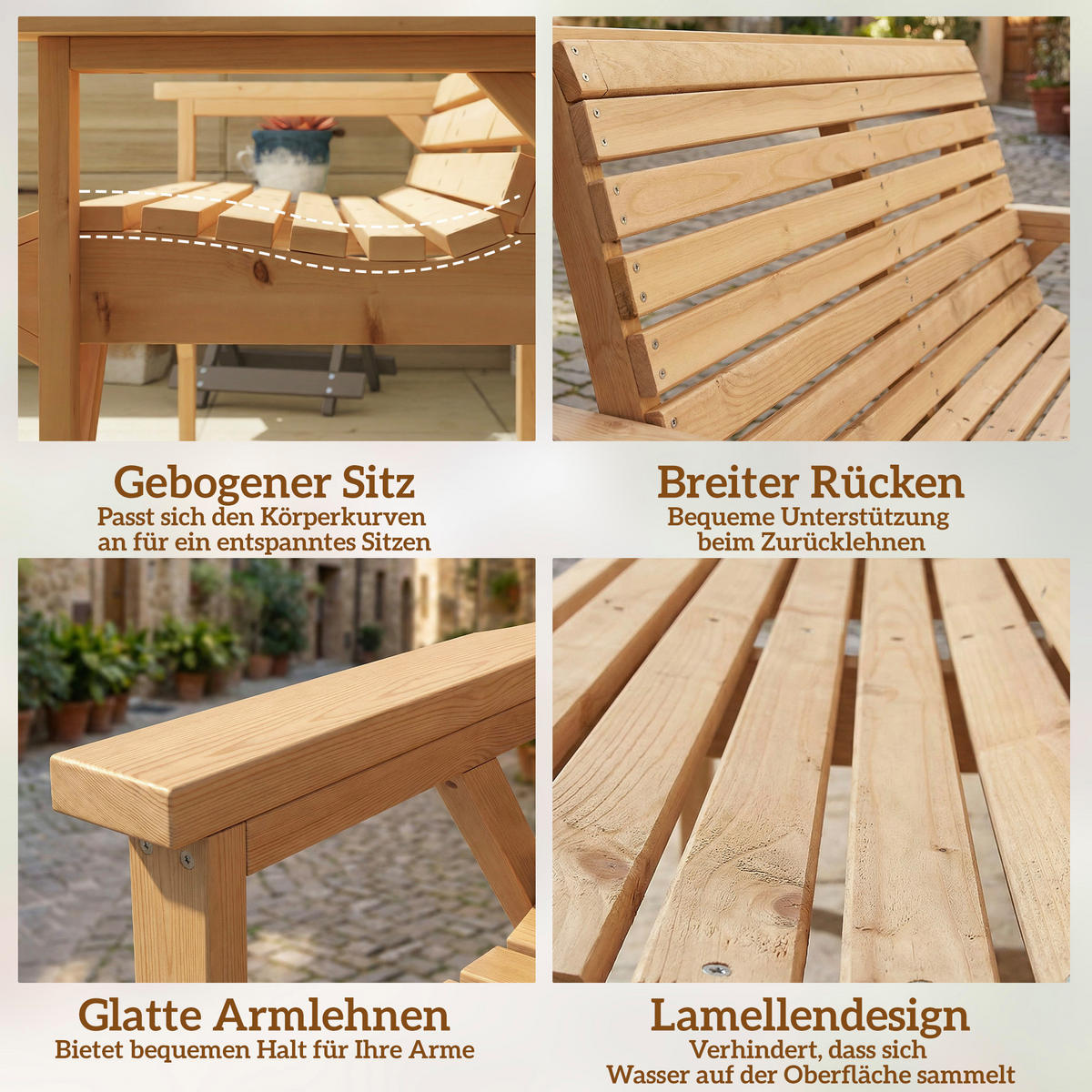 GARTENBANK Tannenholz Naturholz - Naturfarben, Holz (65/90/121cm) - Outsunny