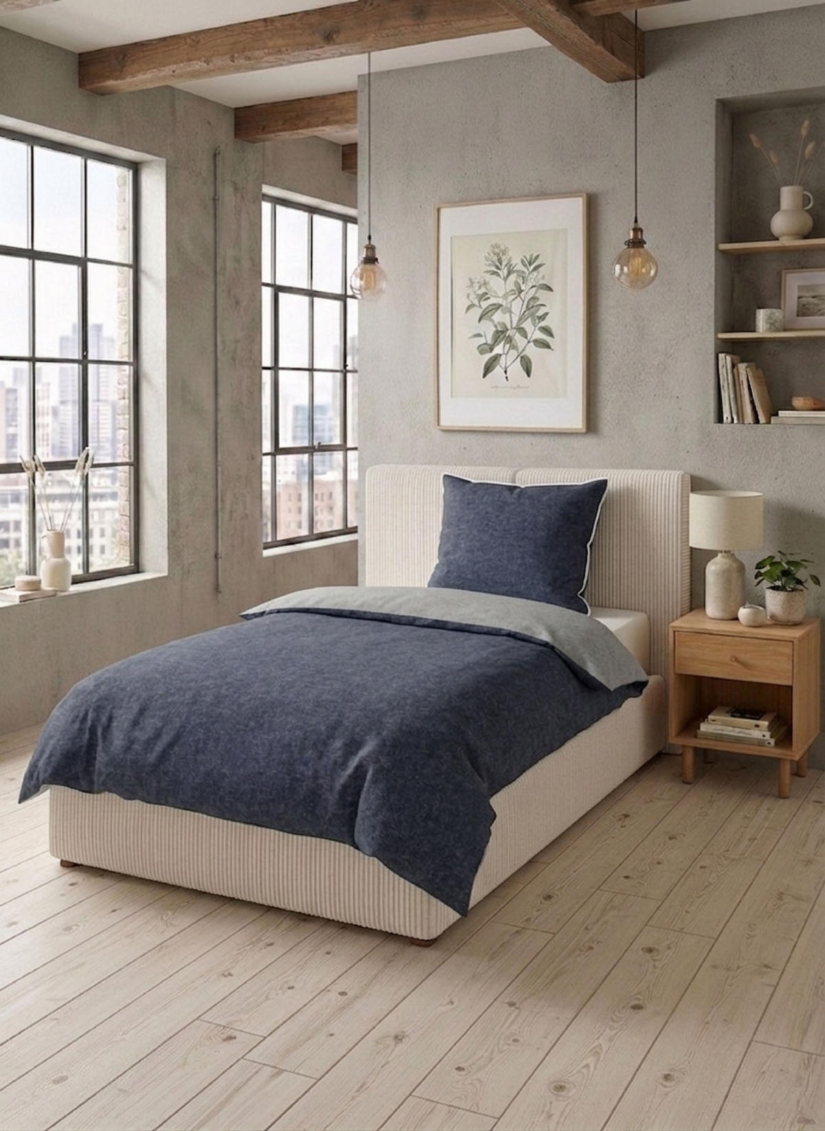 BETTWÄSCHE-GARNITUR Biber Melange UNI marine, 155x200 cm + 80x80 cm - Dunkelblau, Textil (155/200cm) - biberna