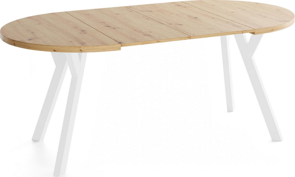 ESSTISCH Vero Weiß rund ausziehbar verlängerbar, Eiche Artisan Hellbraun 100-200/100/77 cm - Braun/Weiß, Holz/Holzwerkstoff (100/200/76.5cm) - WFL GROUP