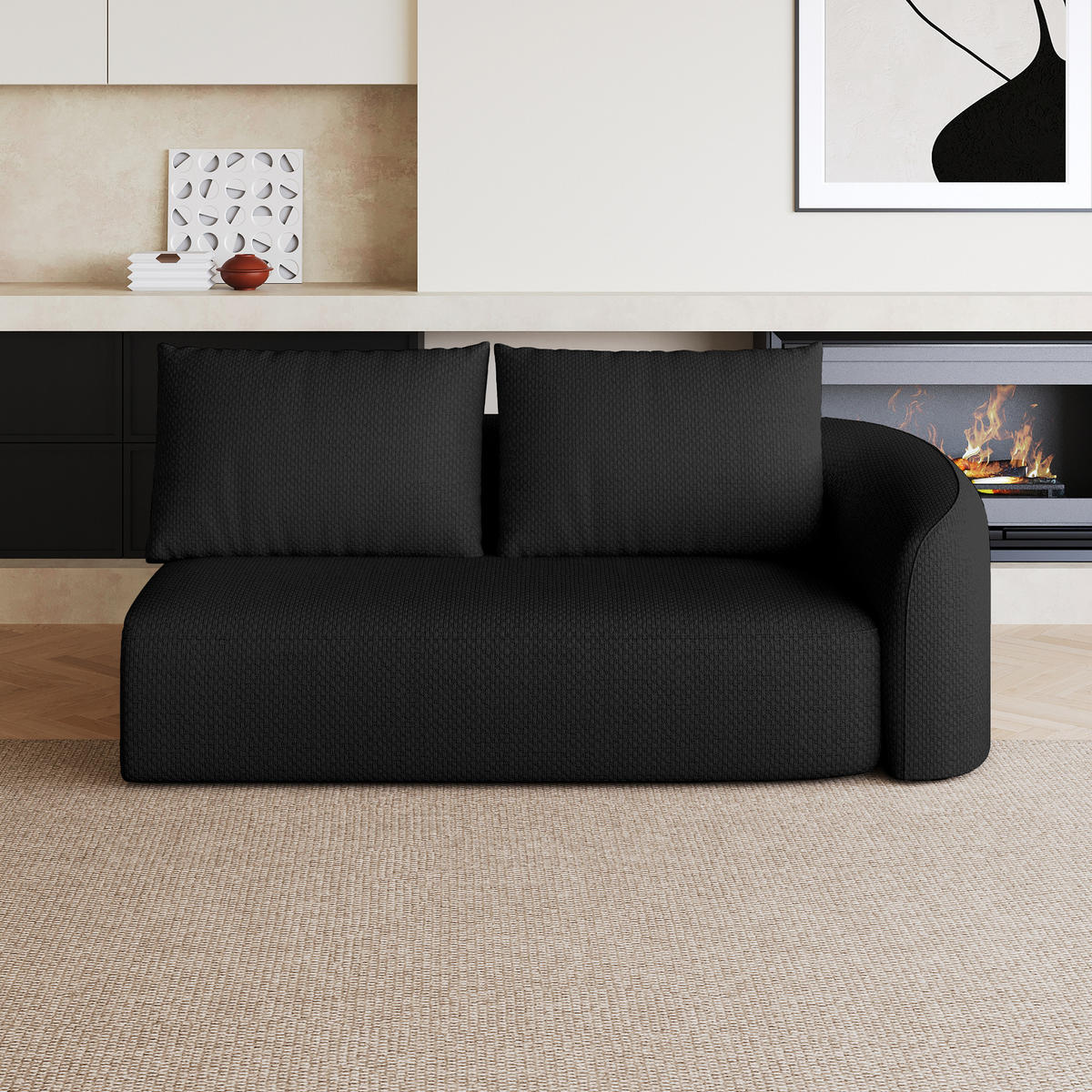 SOFAELEMENT DE-34711 Rechts-2-Sitzer Schwarz - Schwarz, Textil (90/85/160cm) - ComfortXL