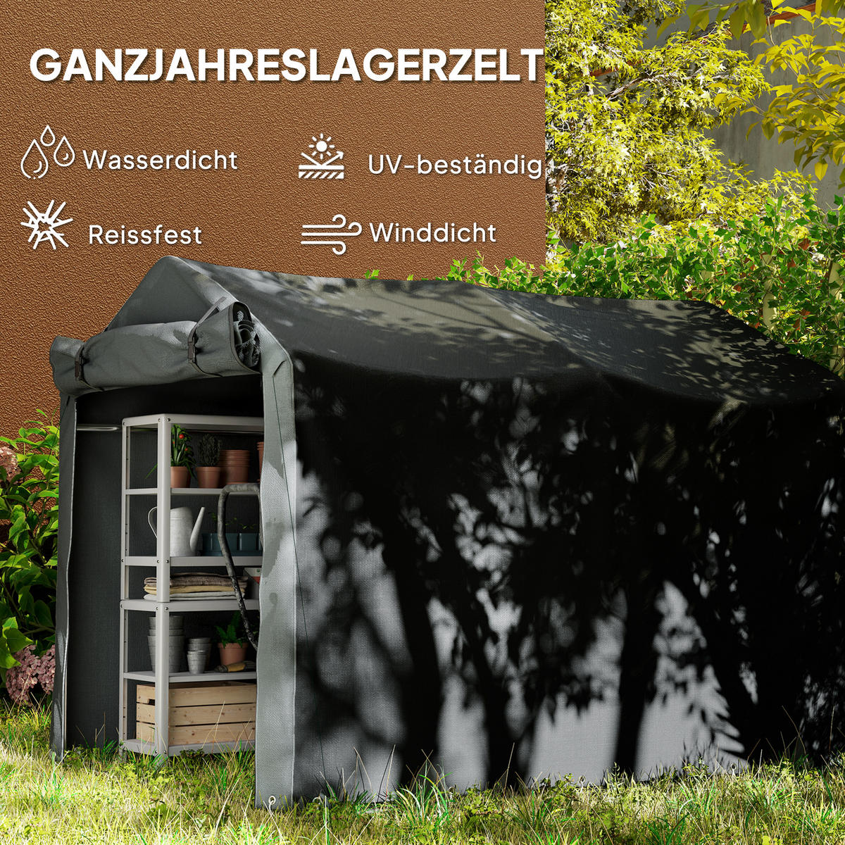 GARAGENZELT, wasserdicht Zeltgarage mit Tür, UV-beständig Fahrradabdeckung - Schwarz, Metall (157/165/220cm) - Outsunny