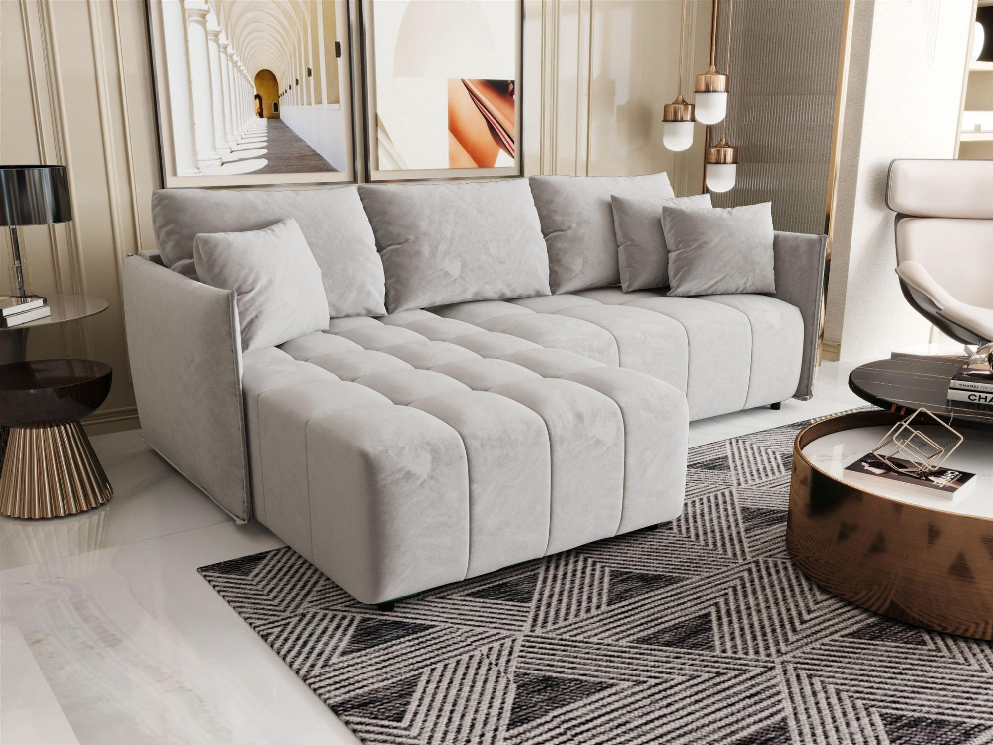 ECKSOFA Treviso - Hellgrau, Holzwerkstoff/Textil (245/185cm) - Fun Möbel