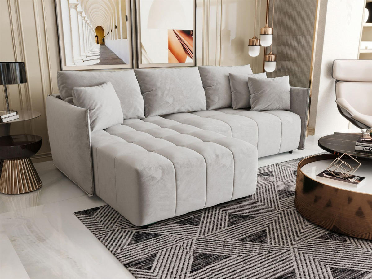 ECKSOFA Treviso - Hellgrau, Holzwerkstoff/Textil (245/185cm) - Fun Möbel