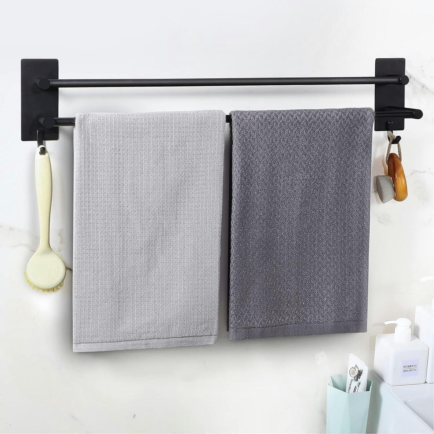 HANDTUCHHALTER doppelt selbstklebend Edelstahl schwarz 60 cm - Schwarz, Metall (12/10/63.5cm)
