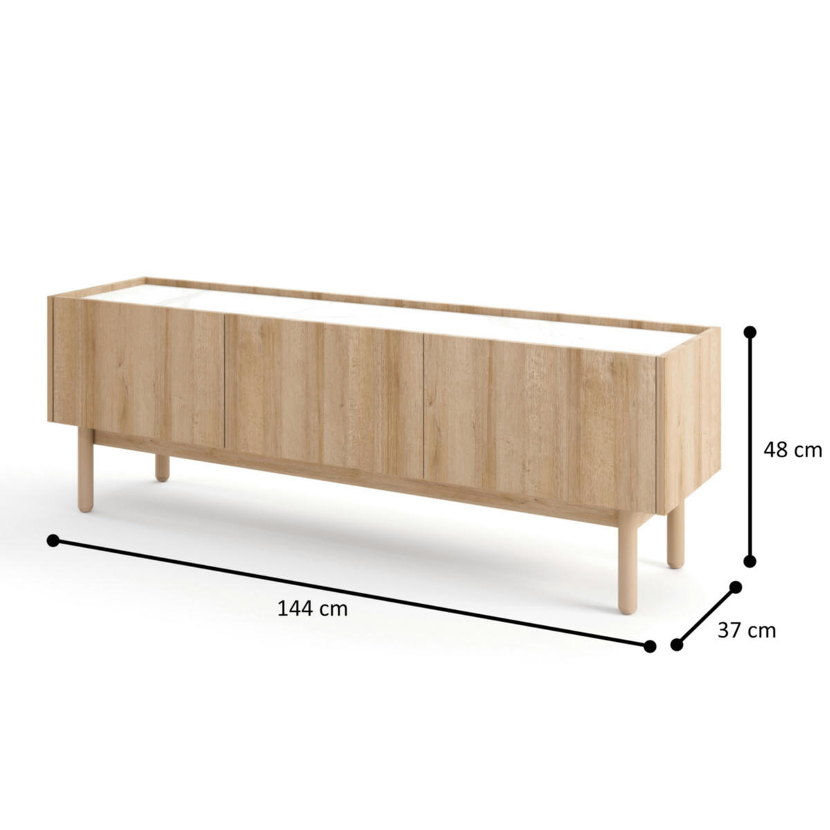LOWBOARD Revelstoke RTV144, Riviera-Eiche, Marmor Weiß - Eichefarben/Eiche Artisan, Glas/Holz (144/48/37cm) - Komodee