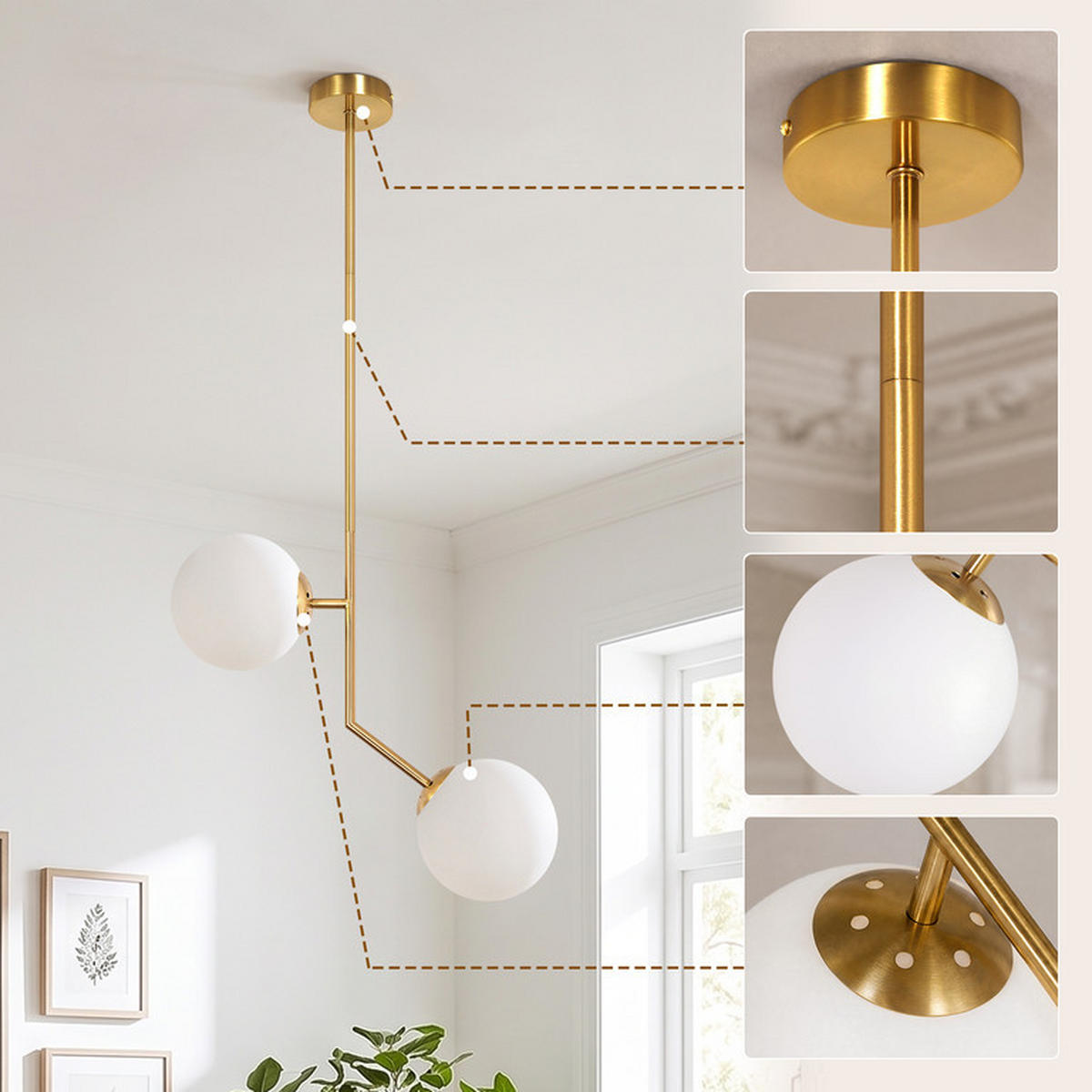 PENDELLEUCHTE Foley II 41x15x92cm - Goldfarben, Metall (41/15/92cm) - Nettlife