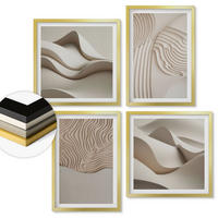 WANDBILDER 4er Set - 50x50 cm & 40x60 cm Goldrahmen - Abstrakte Wellen auf dem Sand - Goldfarben, Kunststoff (50/50cm) - ArtPrintCave