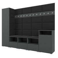 GARDEROBE NELA XI 250 cm (Modulare Flurmöbel Graphit mit Sitzpolster Schwarz 16 Großes Set) - Silberfarben/Schwarz, Holz/Holzwerkstoff (250/187/40cm) - Ravio
